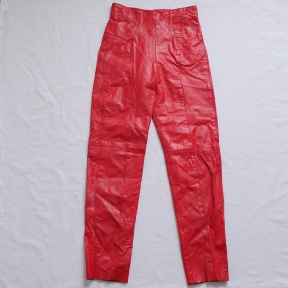 Vintage 80s super high rise red leather pants - Picture 1 of 6